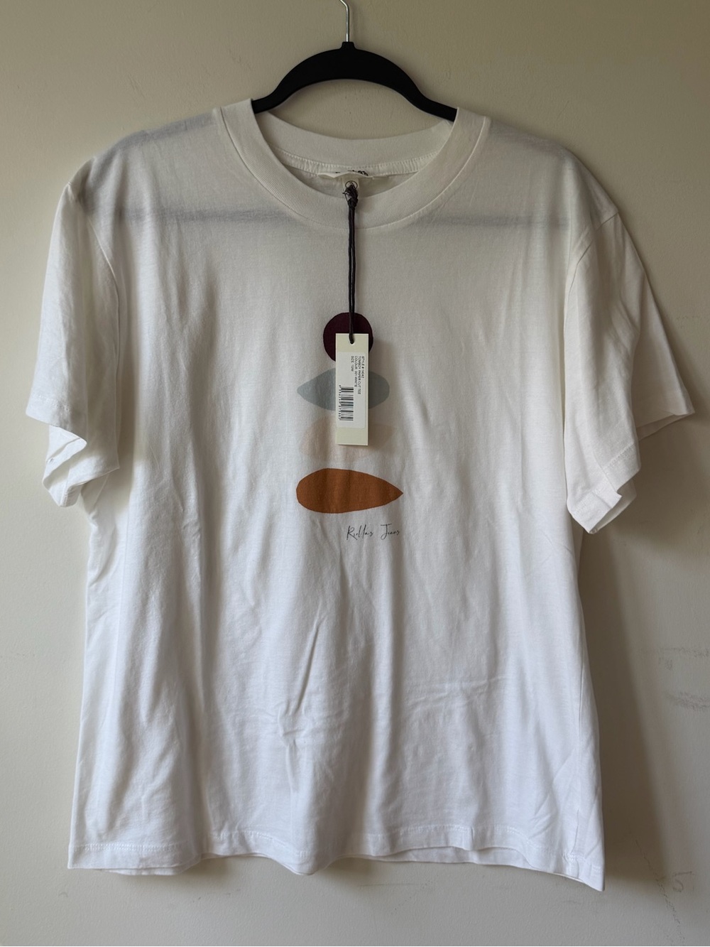 NWT Rails Oversized White Graphic Tee with Plum, Gray & Burnt Orange Shapes M